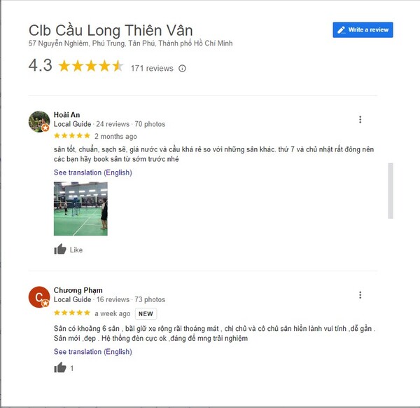 Những phản hồi tích cực từ khách hàng về sân Thiên Vân