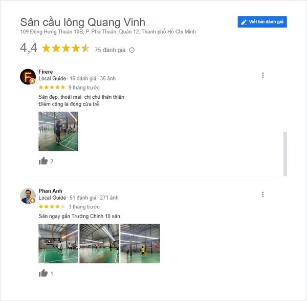 Những phản hồi tích cực từ khách hàng khi đến trải nghiệm tại sân Quang Vinh