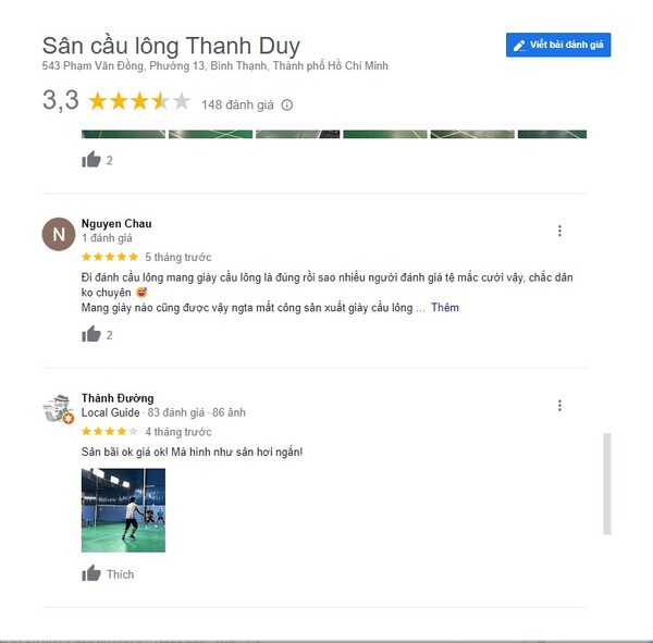 Những phản hồi tích cực từ khách hàng về sân Thanh Duy