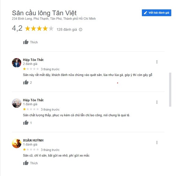 Những ý kiến trái chiều từ khách hàng về chất lượng sân Tân Việt