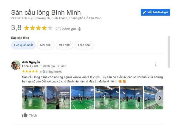 Bạn Anh Nguyễn rất hài lòng về sân Bình Minh