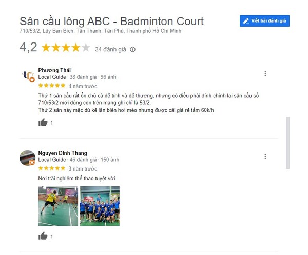 Những phản hồi tích cực từ khách hàng về sân đánh cầu lông ABC