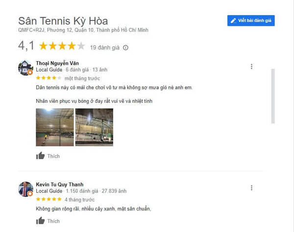 Những phản hồi tích cực từ khách hàng về sân quần vợt Kỳ Hòa