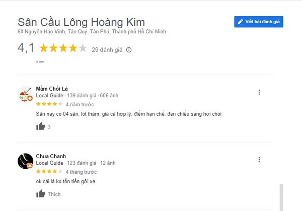 Những phản hồi tích cực từ khách hàng về sân Hoàng Kim