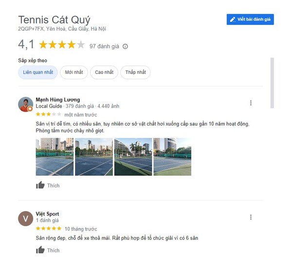 Những phản hồi tích cực từ người chơi về sân tennis Cát Quý
